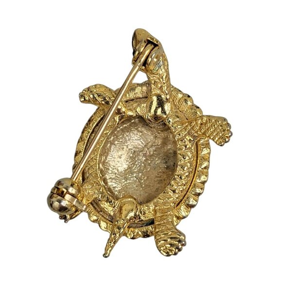 Sphinx Crystal Enamel Turtle Brooch Green Blue on Gold Tone Vintage Number 20232 - Picture 4 of 6